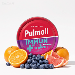 Pulmoll Immun+ Multifrucht zuckerfrei – 10 × 50 g Karton